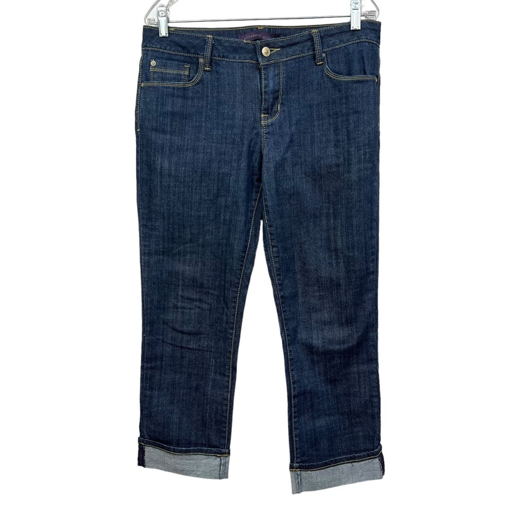 Elizabeth Grace Women Crop Jeans Charlotte Straight Slim Cuffed Hem Blue Size 8*
